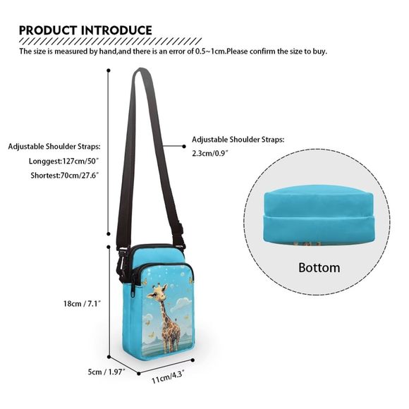 Cute Giraffe Crossbody Purse Cell Phone Bags Canvas Messenger Bags C :^) - Picture 5 of 6